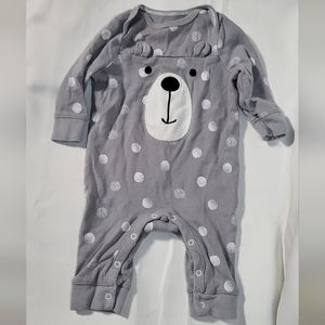 Cloud Island Baby Gray Polka Dot Bear Long Sleeve Onesie/Jumpsuit Size 0-3M